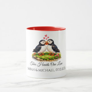 Aangepaste Twee Hartjes Eén Liefde Papegaaiduikers Mok