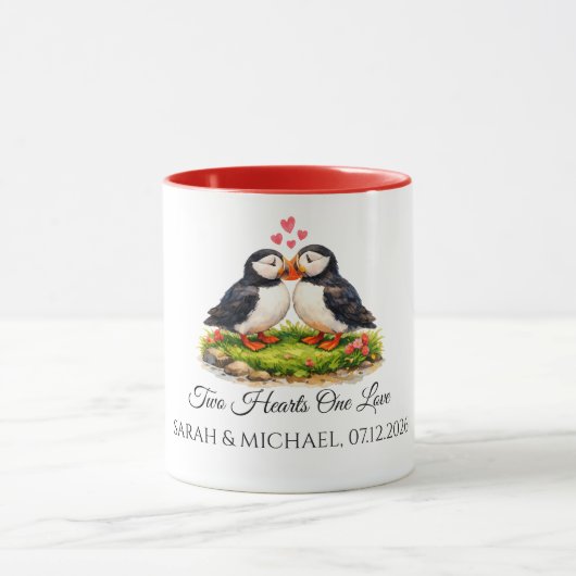 Aangepaste Twee Hartjes Eén Liefde Papegaaiduikers Mok (Midden)