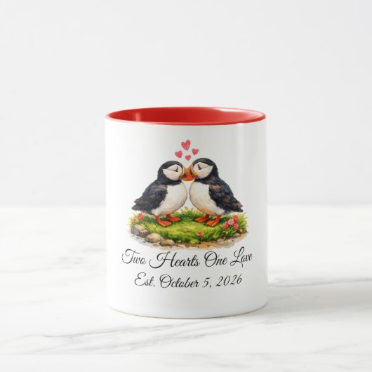 Aangepaste Twee Hartjes Eén Liefde Papegaaiduikers Mok (Midden)