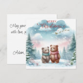Aangepaste Twee Knuffelberen in het Bos met Kerstm Feestdagenkaart (Voorkant / Achterkant)