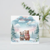 Aangepaste Twee Knuffelberen in het Bos met Kerstm Feestdagenkaart (Staand voorkant)