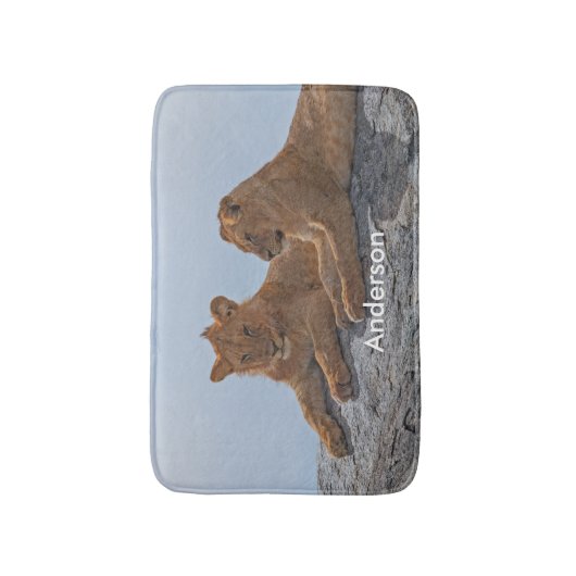 Aangepaste twee leeuw badmat (Voorkant Verticaal)