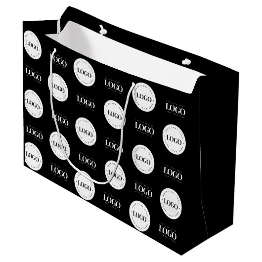 Aangepaste twee logo stap en herhaal bedrijfscolmp groot cadeauzakje (Voorkant Gekanteld)