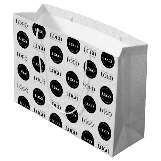 Aangepaste twee logo stap & herhaal zakelijk grijs groot cadeauzakje (Achterkant Gekanteld)