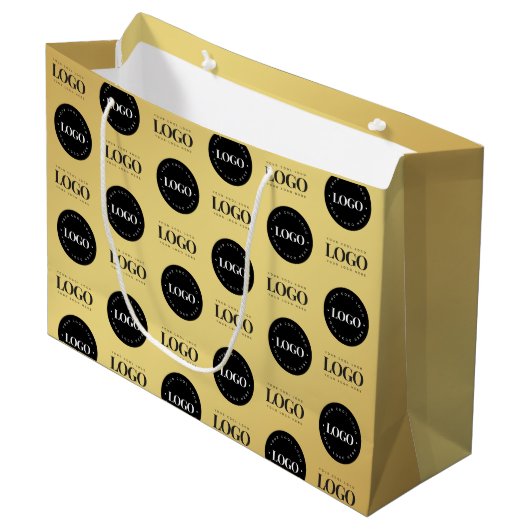 Aangepaste twee logo stapelbare zakelijke gouden g groot cadeauzakje (Voorkant Gekanteld)