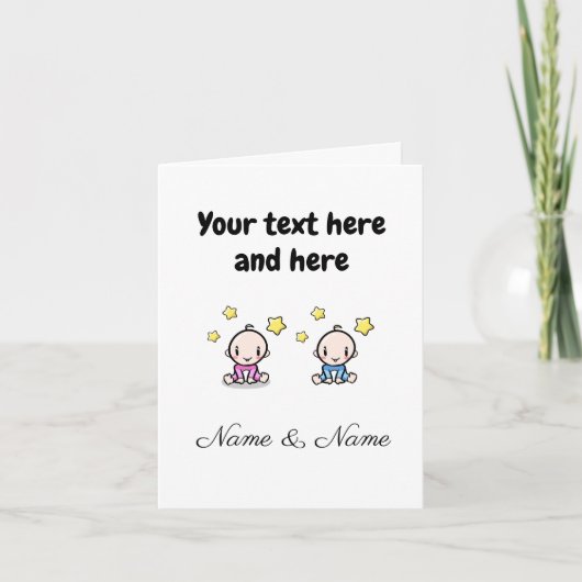 Aangepaste Tweeling Baby's Felicitaties, Meisje &  Kaart (Voorkant)