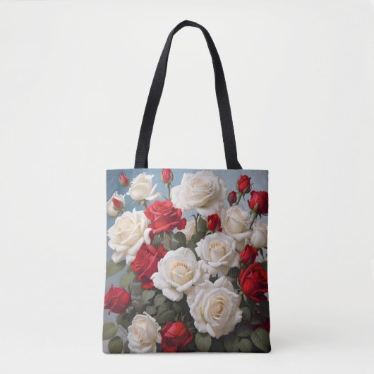 Aangepaste tweezijdige rode & witte roos bloemige  tote bag (Voorkant)