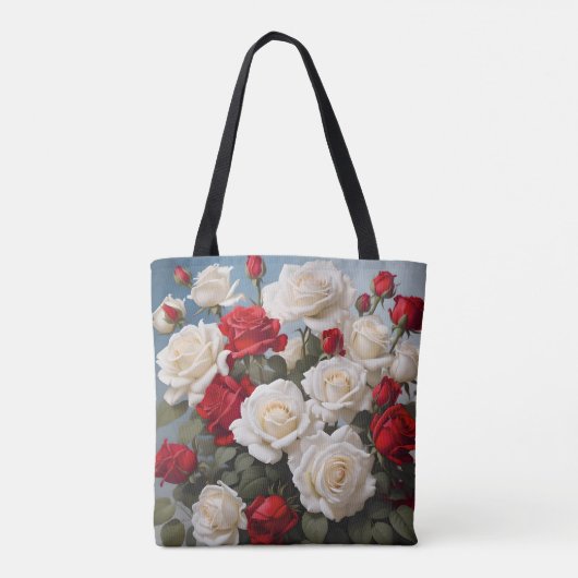 Aangepaste tweezijdige rode & witte roos bloemige  tote bag (Achterkant)
