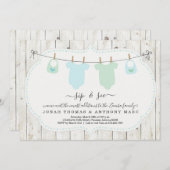 Aangepaste Twin Boys Sip en zie Uitnodiging (Voorkant / Achterkant)