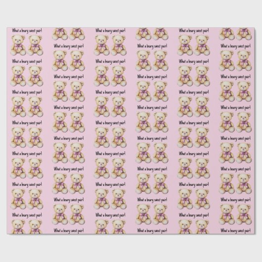 Aangepaste Twin Girls Baby shower, Schattigee Tedd Cadeaupapier (Vlak)