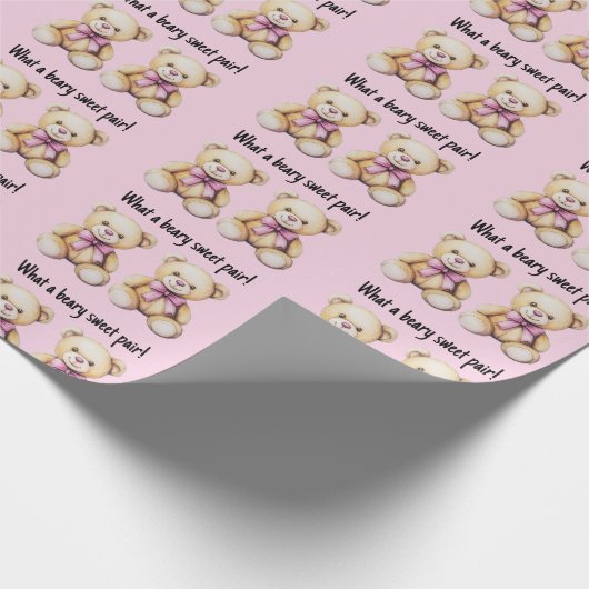 Aangepaste Twin Girls Baby shower, Schattigee Tedd Cadeaupapier (Hoek)