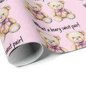 Aangepaste Twin Girls Baby shower, Schattigee Tedd Cadeaupapier (Rol Hoek)