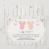 Aangepaste Twin Girls Sip en zie Uitnodiging (Voorkant / Achterkant)