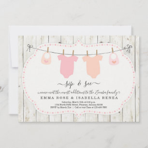 Aangepaste Twin Girls Sip en zie Uitnodiging