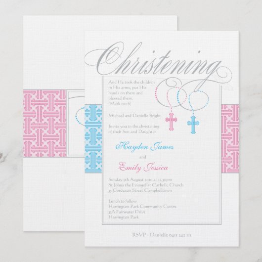 Aangepaste Twins Christening Uitnodiging (Voorkant / Achterkant)