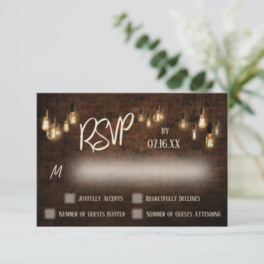 Aangepaste typografie Industriële stenen, Edison L RSVP Kaartje (Staand voorkant)