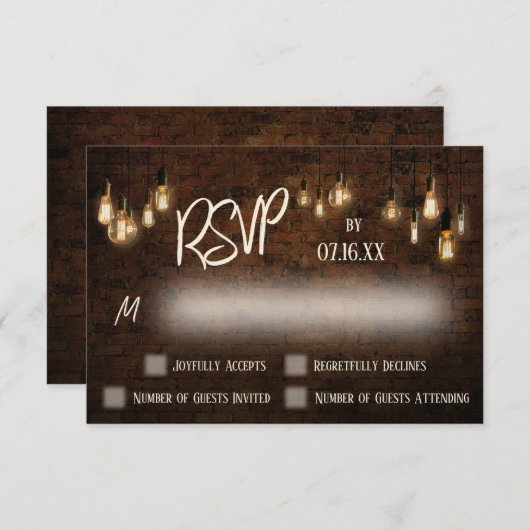 Aangepaste typografie Industriële stenen, Edison L RSVP Kaartje (Voorkant / Achterkant)