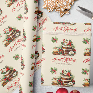 Aangepaste  typografie laat bessen kerst cadeaupapier