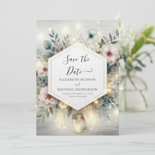 Aangepaste Typografie Mason Jar Wedding Save The Date (Staand voorkant)