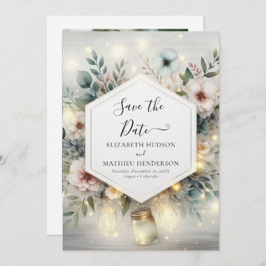 Aangepaste Typografie Mason Jar Wedding Save The Date (Voorkant / Achterkant)