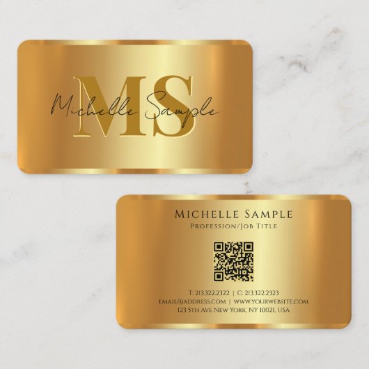 Aangepaste Typografie Naam QR Code Gold Monogram Visitekaartje (Voorkant / Achterkant)