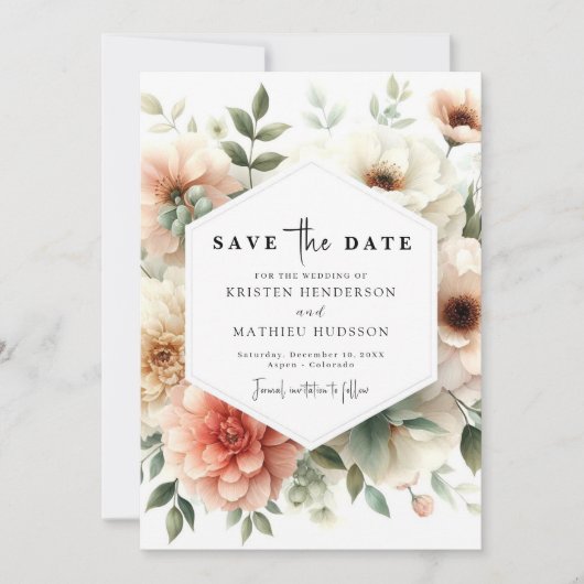 Aangepaste Typografie Peach Wedding Save The Date (Voorkant)