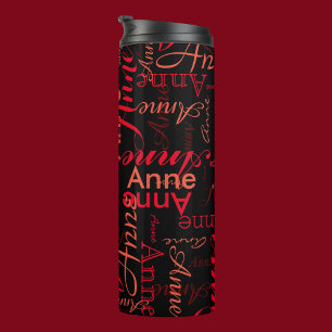 Aangepaste Typografie Rode Naam Anne Zwart Thermosbeker