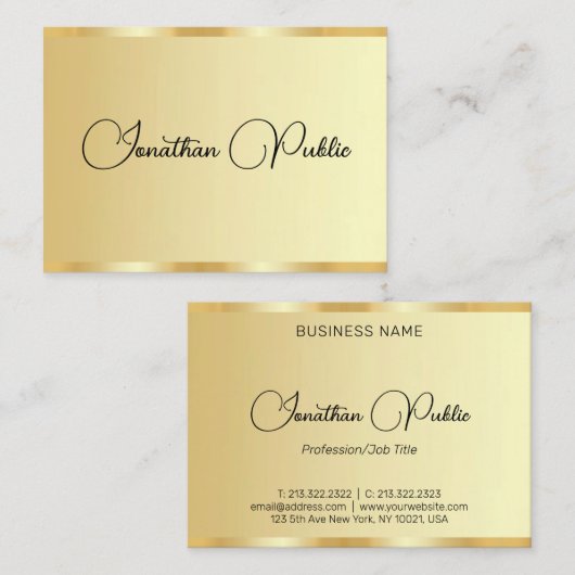Aangepaste typografie script goud uitziend profess visitekaartje (Voorkant / Achterkant)