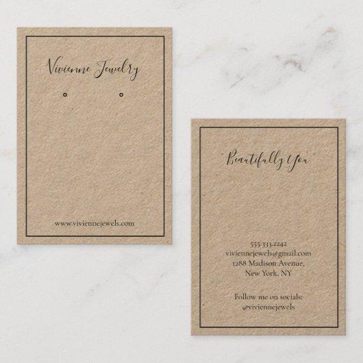 Aangepaste typografie sieraden oorbellen displayka visitekaartje (Voorkant / Achterkant)