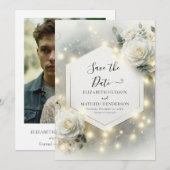 Aangepaste Typografie Witte Rozen bruiloft Save The Date (Voorkant / Achterkant)