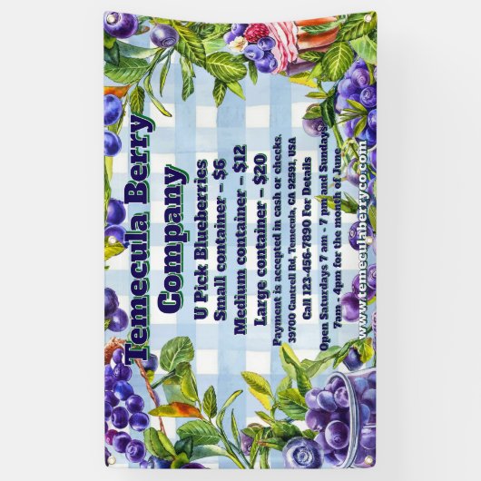 Aangepaste U-Pick Blue Berry Farm Verkoop Promotie Spandoek (Verticaal)