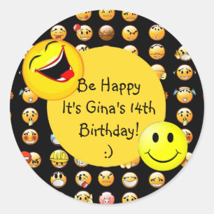Aangepaste uitnodiging Emoji Party Ronde Sticker