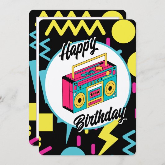 Aangepaste uitnodiging - Retro 80s 90s themafeest (Voorkant / Achterkant)