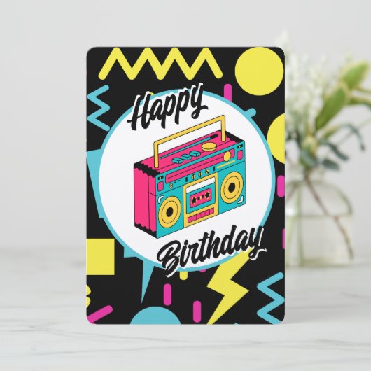 Aangepaste uitnodiging - Retro 80s 90s themafeest (Staand voorkant)