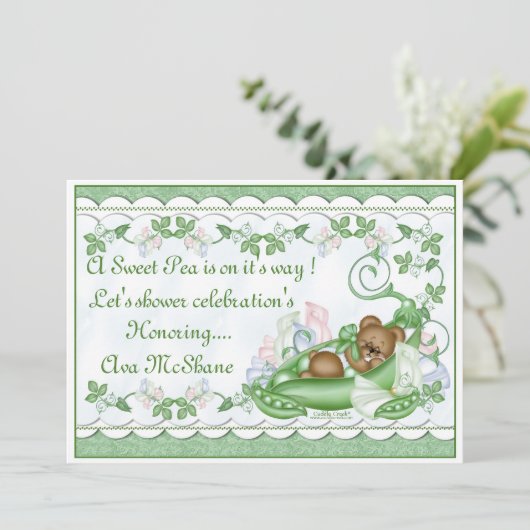 Aangepaste uitnodiging Suikerwt in een peul (Staand voorkant)