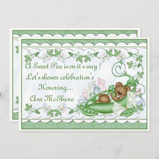 Aangepaste uitnodiging Suikerwt in een peul (Voorkant / Achterkant)