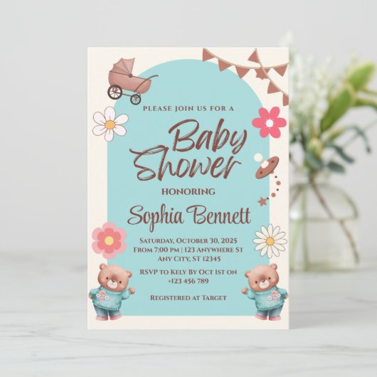 Aangepaste uitnodiging tot Baby shower (Staand voorkant)