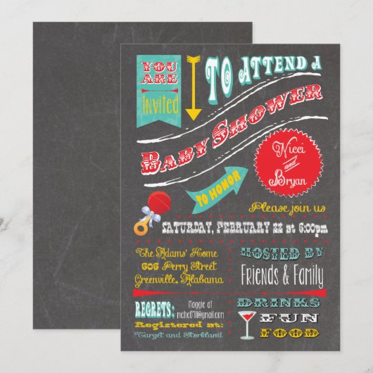 Aangepaste uitnodiging tot Baby shower (Voorkant / Achterkant)