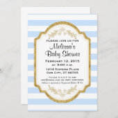 Aangepaste uitnodiging tot Baby shower, goud, blau (Voorkant / Achterkant)