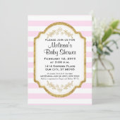 Aangepaste uitnodiging tot Baby shower, goud, roze (Staand voorkant)