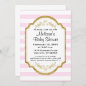 Aangepaste uitnodiging tot Baby shower, goud, roze (Voorkant / Achterkant)
