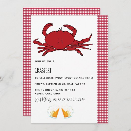 Aangepaste uitnodiging van Crabfest Party (Voorkant / Achterkant)