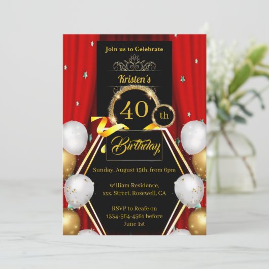 Aangepaste uitnodiging voor 40e verjaardag (Staand voorkant)