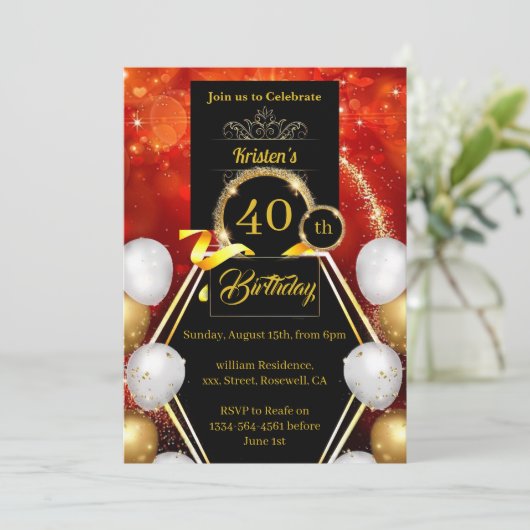 Aangepaste uitnodiging voor 40e verjaardag (Staand voorkant)