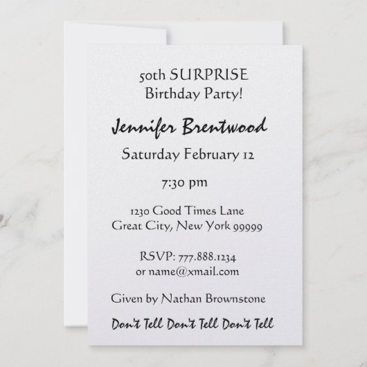 Aangepaste uitnodiging voor 50e URPRISE Birthday P (Achterkant)