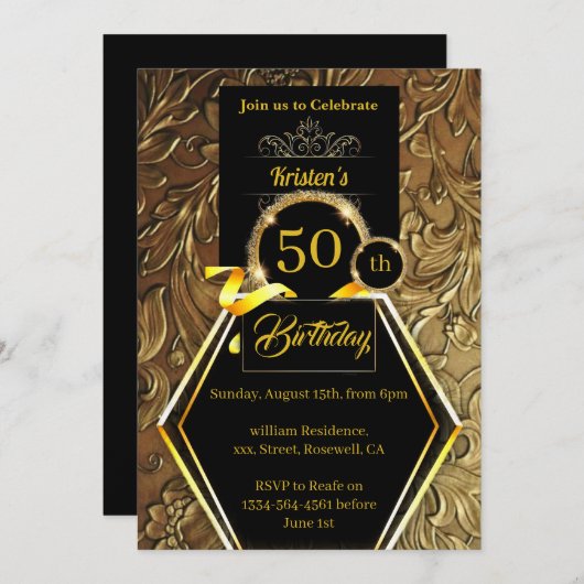 Aangepaste uitnodiging voor 50e verjaardag (Voorkant / Achterkant)