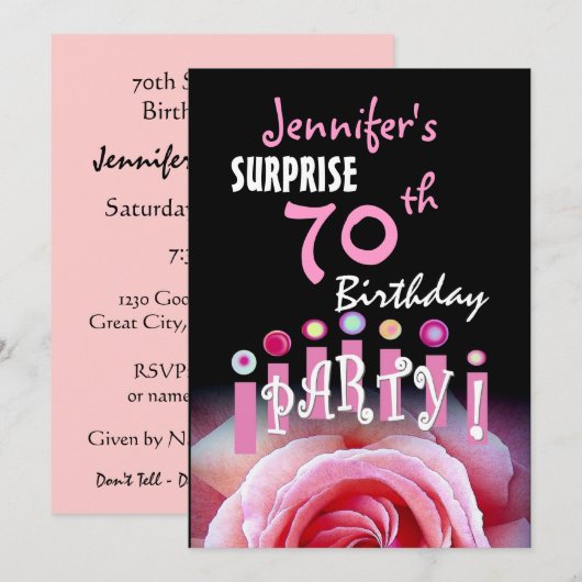 Aangepaste uitnodiging voor 70e URPRISE Birthday P (Voorkant / Achterkant)