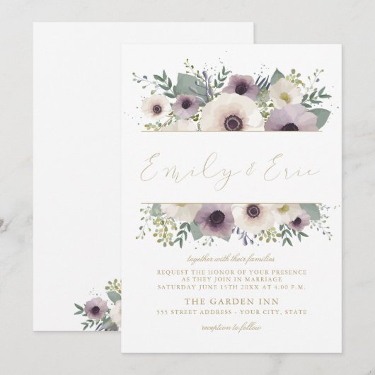 Aangepaste uitnodiging voor Anemone Bouquet Weddin (Voorkant / Achterkant)