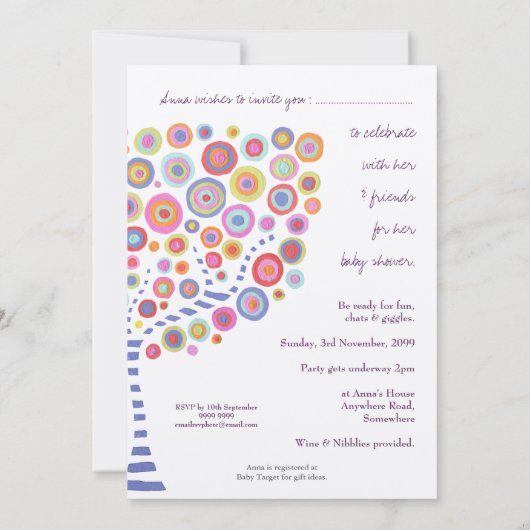 Aangepaste uitnodiging voor baby shower Cirkelboom (Achterkant)