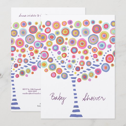Aangepaste uitnodiging voor baby shower Cirkelboom (Voorkant / Achterkant)